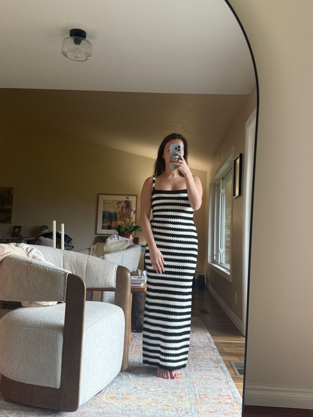 Striped Black and White Knit Maxi Dress
